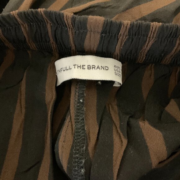 Faithfull The Brand Pants 4 Black Brown Striped Elastic Tie Waist Pockets - Picture 10 of 10